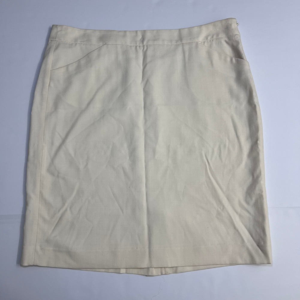 Theory Pencil Skirt Size 12 Cream Wool Blend Tailored Career Wear Off-White